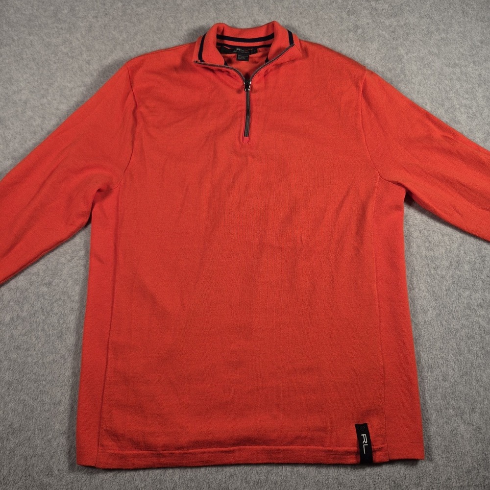 Ralph Lauren‎ RLX Sweatshirt Wool Blend 1/4 Zip Mens Medium Orange Lined Inside